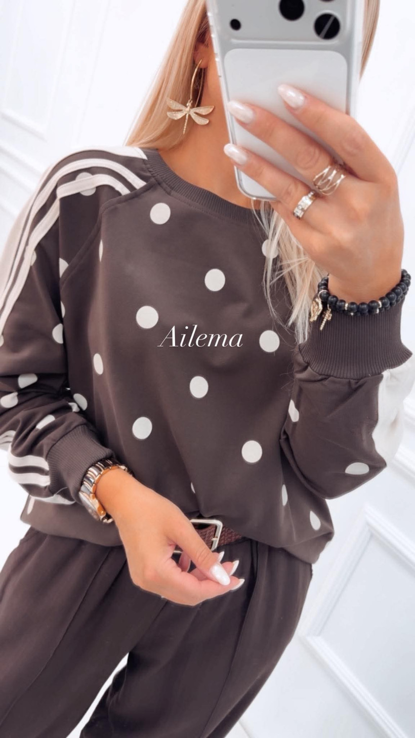 Bluza Megi B3345 groszki z lampasem, ściągana w pasie