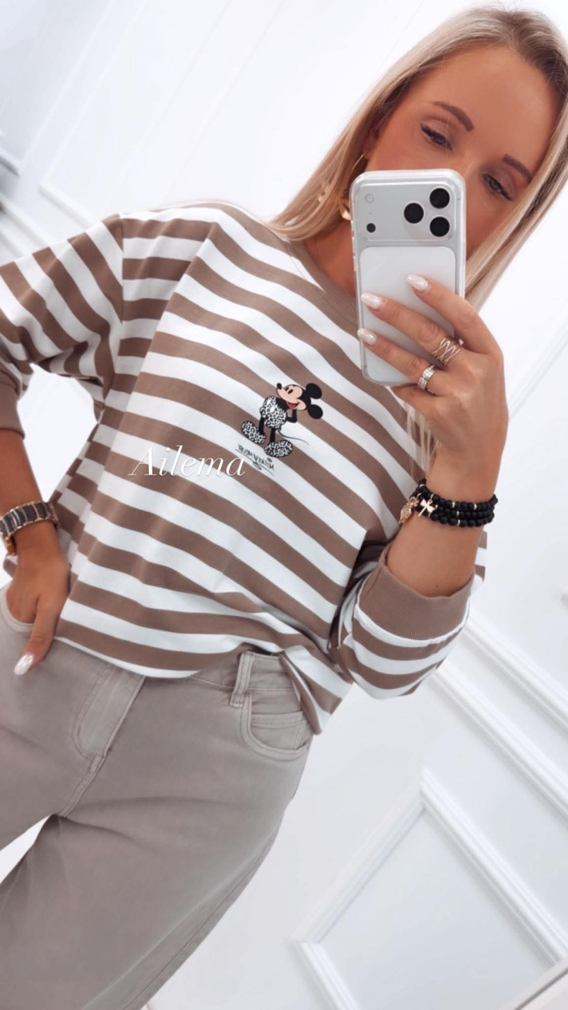 Bluza Megi w paski B3355 Myszka Miki w centki, rękaw 3/4
