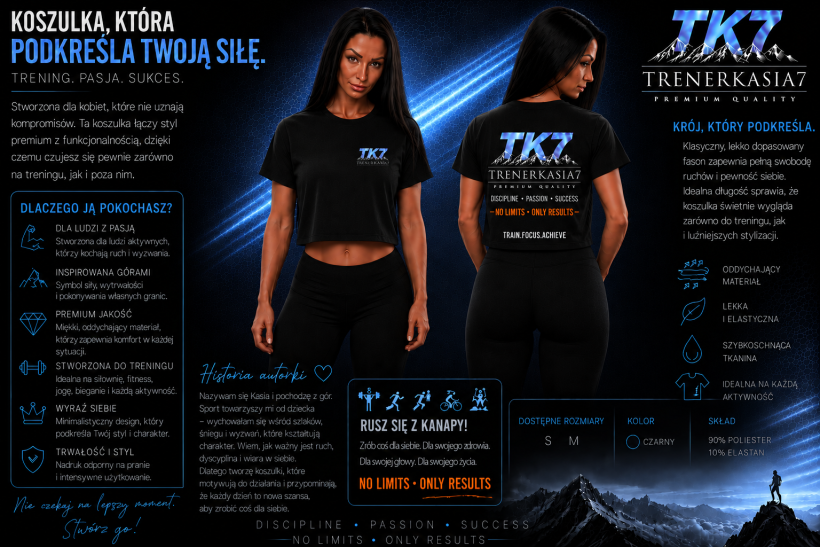 T- shirt ściągany stoperami Logo niebieskie TK7