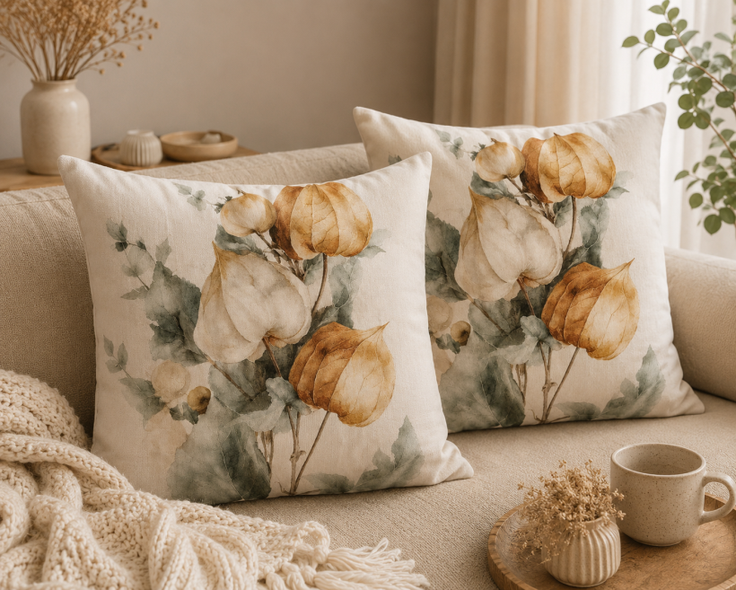 Zestaw 2 sztuk dekoracyjnych poszewek na poduszki 42x42cm DM0710 botaniczna jesień
