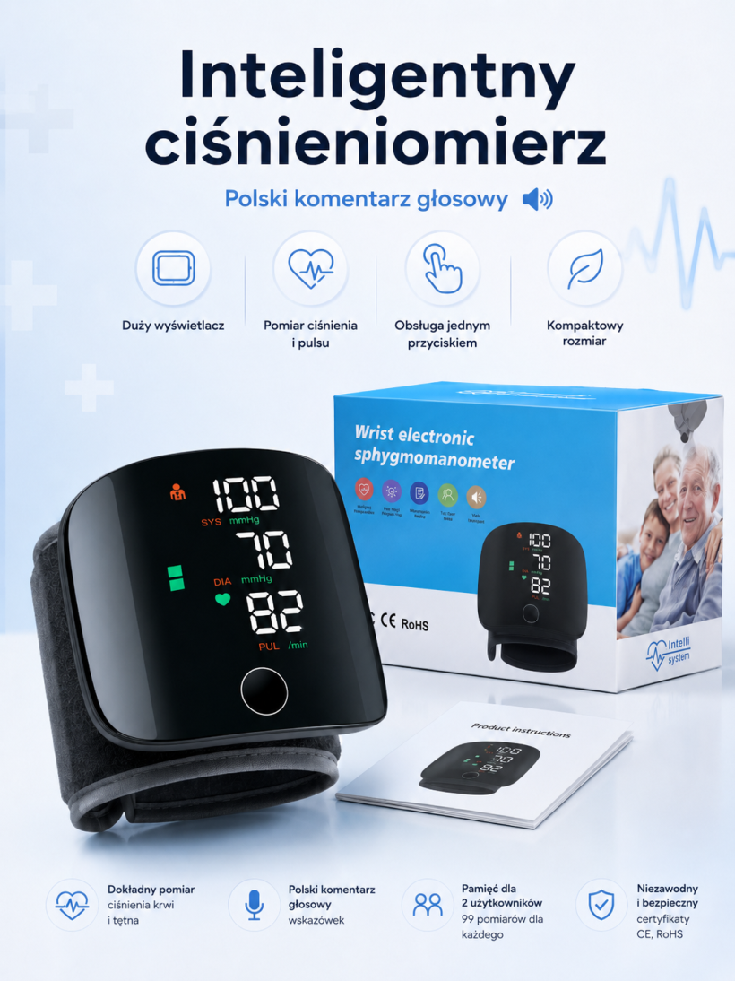 Inteligentny ciśnieniomierz POLSKI komentarz głosowy