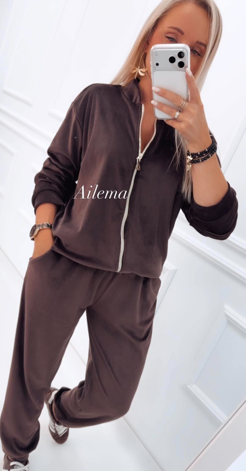 Komplet welurowy K624 bluza na zamek i spodnie ze ściągaczem