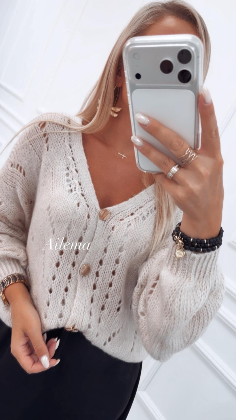 Sweter ażurek SW325 zapinany na guziki