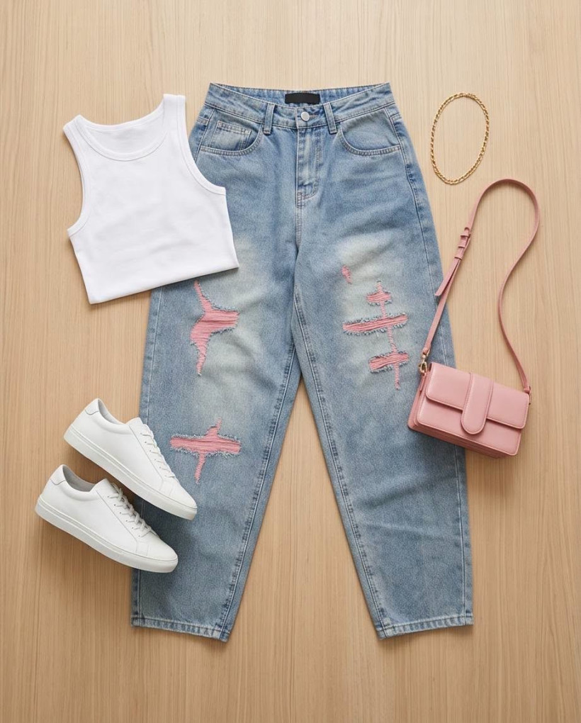 Spodnie jeans z przetarciami