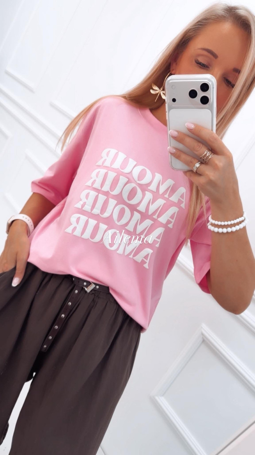 Koszulka okrągły dekolt Motion M01187 napis AMOUR