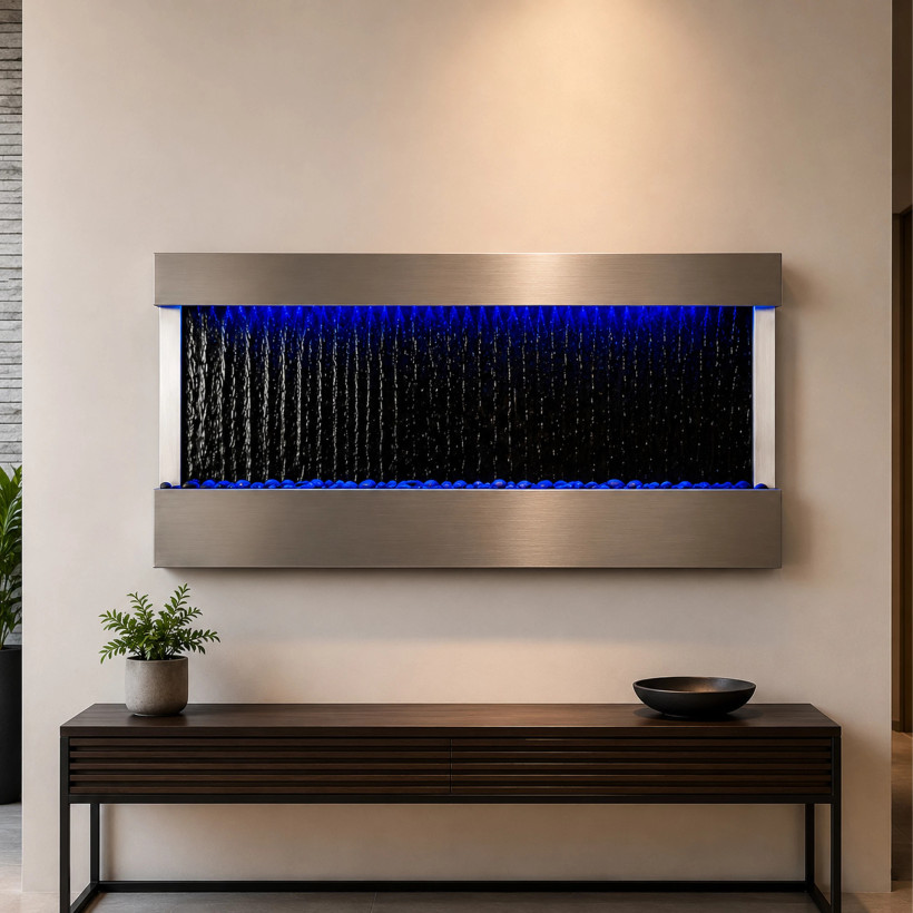 Wisząca ściana ścianka wodna fontanna kaskadowa LED RGB kolory 120x60x13cm