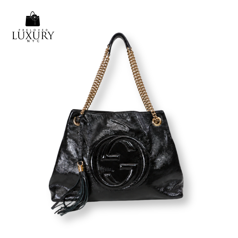 GUCCI Soho Patent Leather Chain Strap Bag