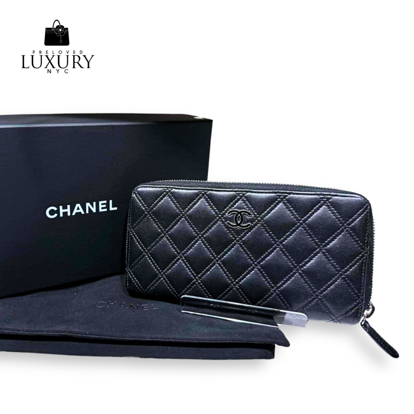 CHANEL Matelassé Round Zip Long Wallet