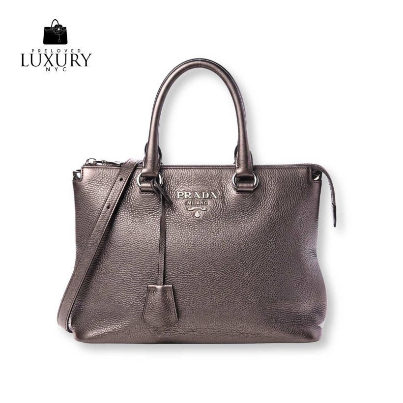 PRADA Black Vitello Phenix Leather Top Handle Crossbody Bag
