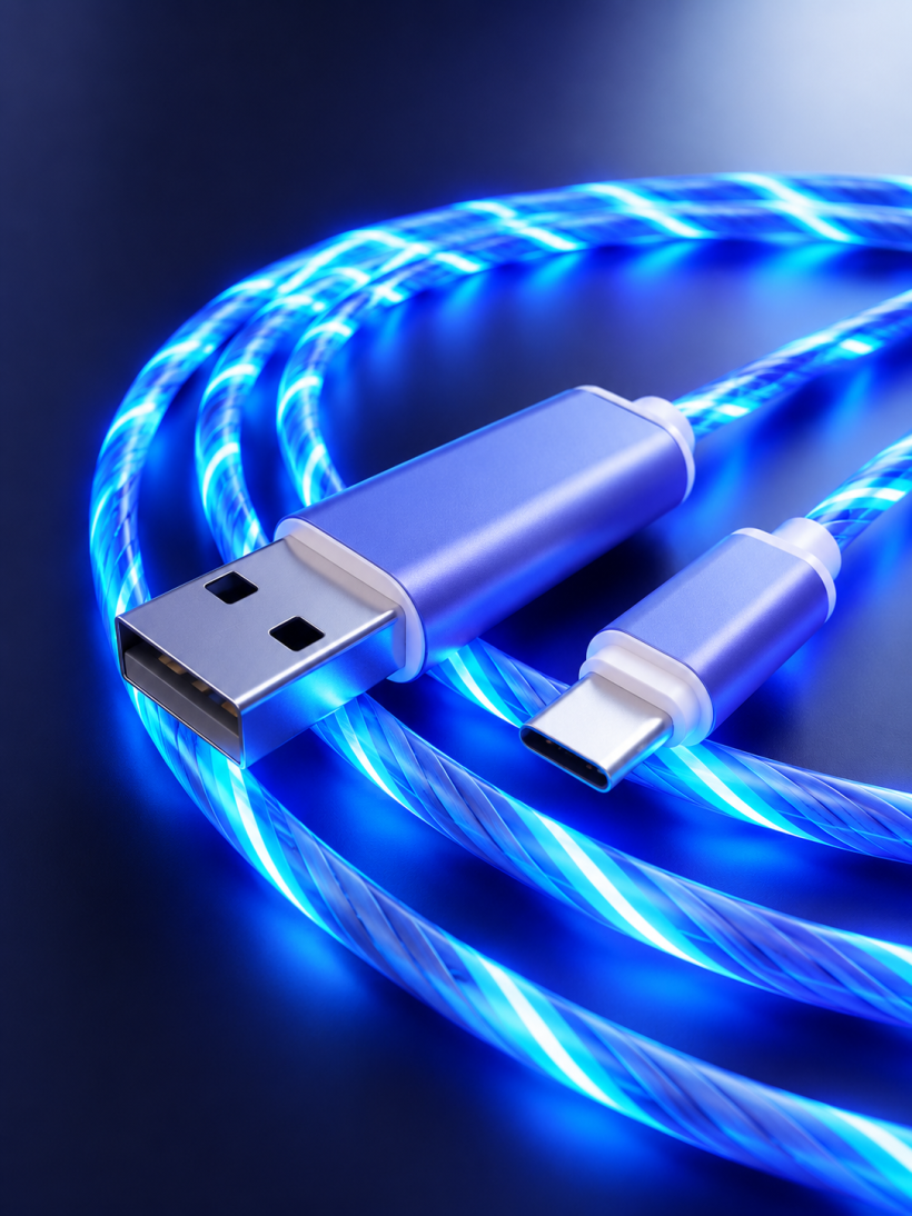Świecący kabel LED USB Typ-C do szybkiego ładowania telefonów