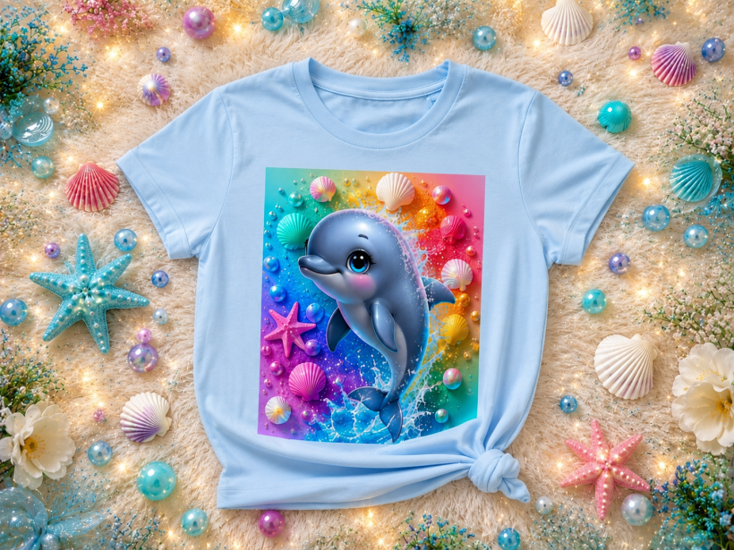 T-shirt DR delfin muszelki baby blue
