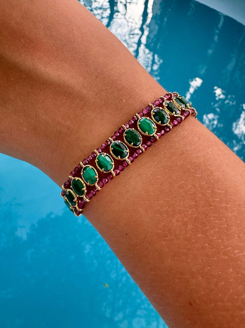 Bracelet pierre naturelle rubis/malachite