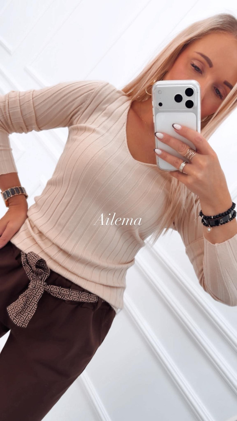 Sweter gruby prążek CV2500-7 dekolt V, długi rękaw