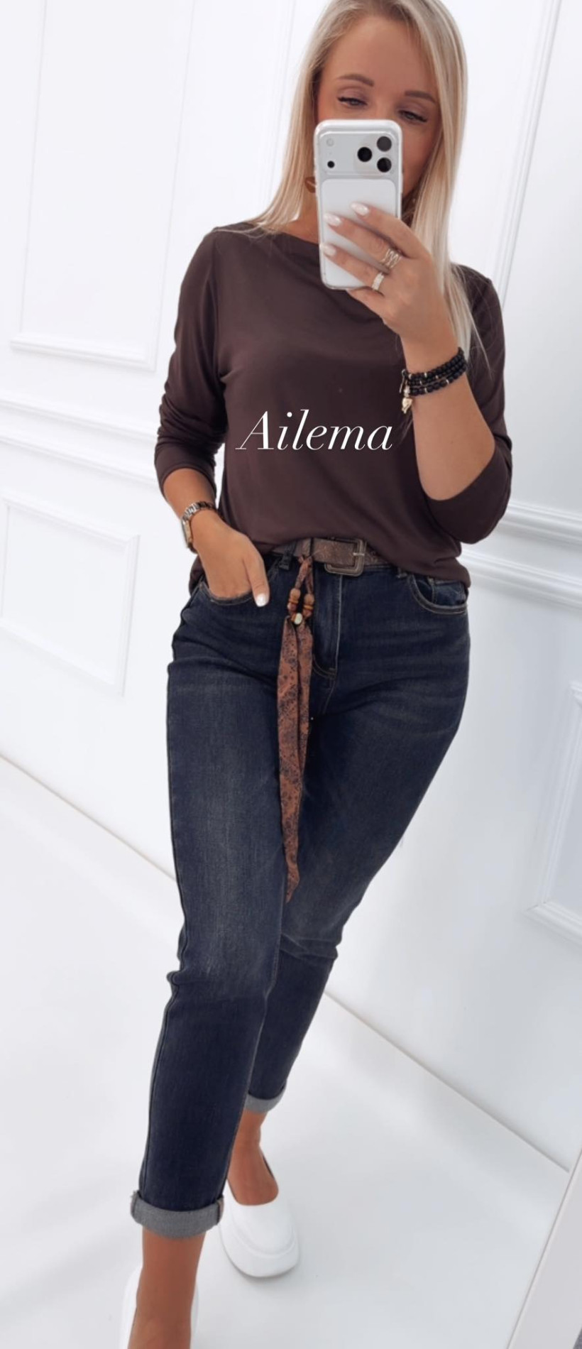 Jeansy M.Sara loose fit vintage BF5111 pasek z apaszką