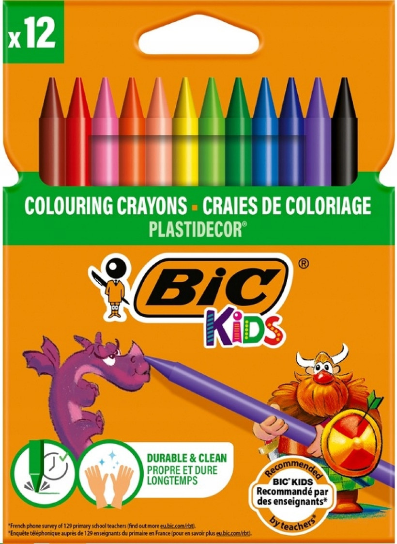 Kredki świecowe woskowe dla dzieci BiC Kids Plastidecor okrągłe 12 kolorów