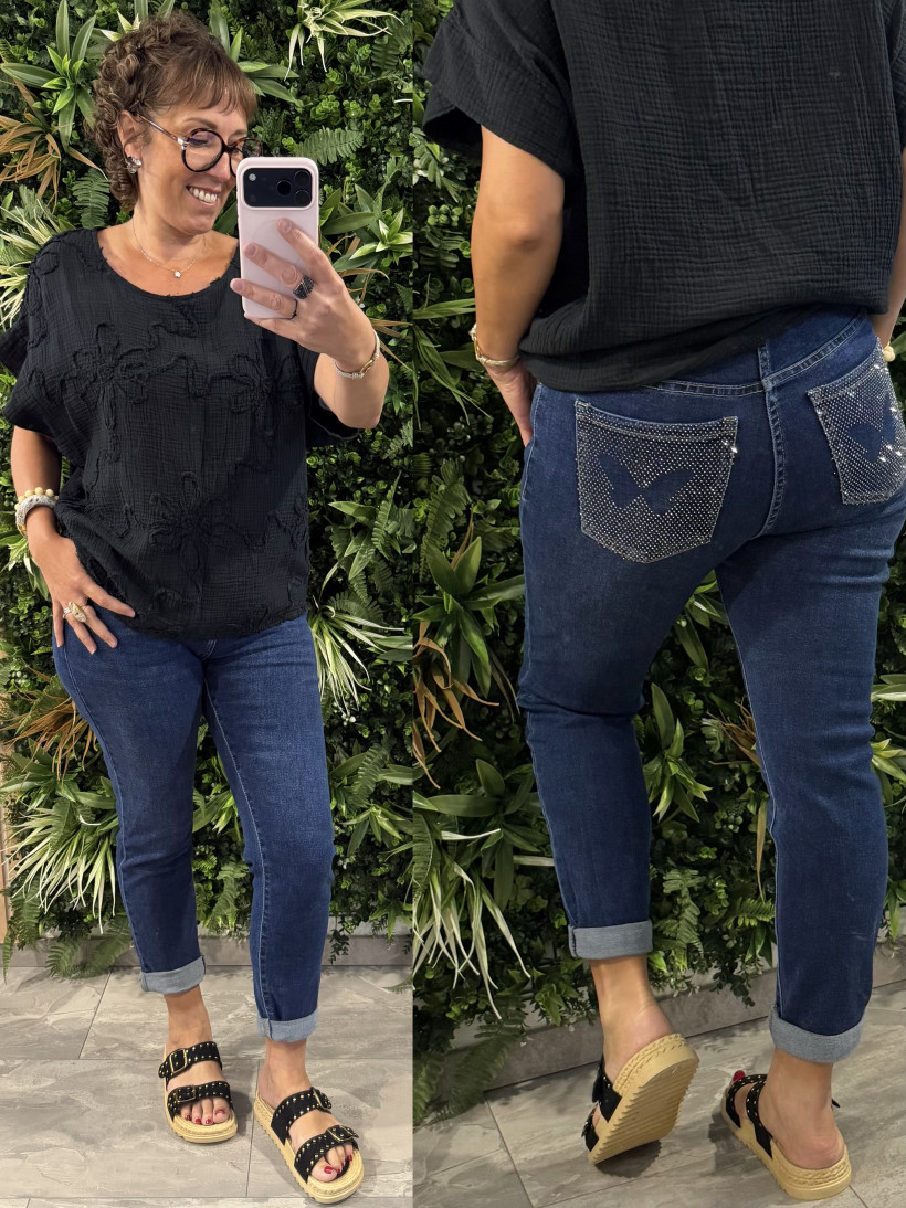 jeans strass papillons 