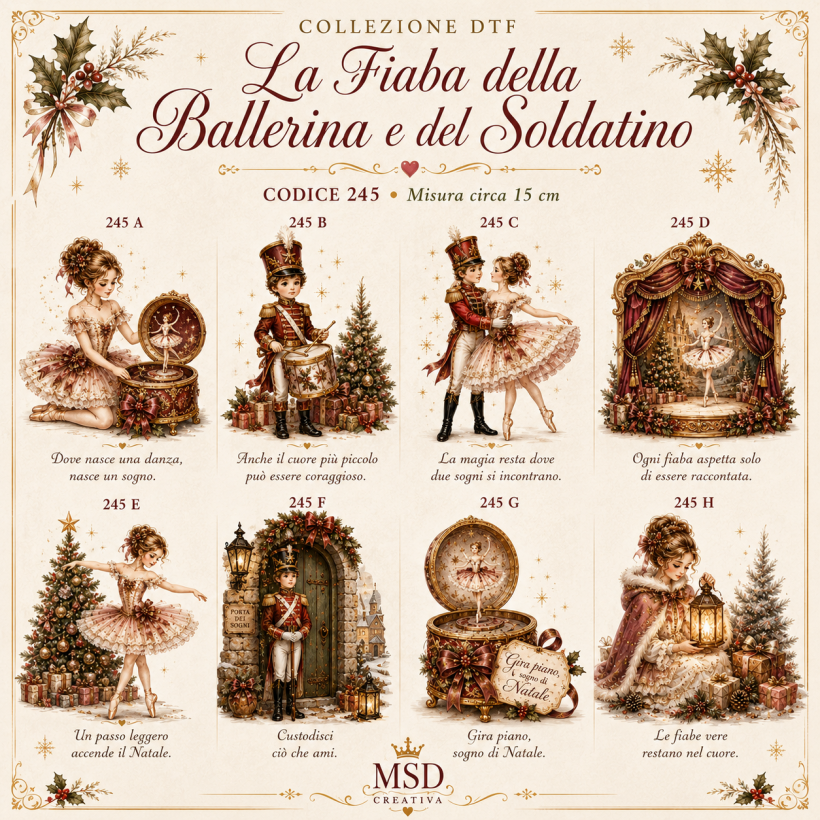 DTF Termoadesivo circa 15 cm – La Fiaba della Ballerina e del Soldatino
