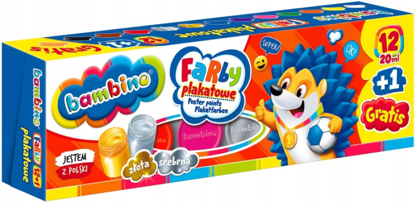 Farby plakatowe 12+1 KOLORÓW 20 ml Bambino