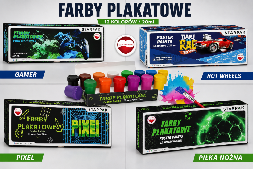 STARPAK Farby plakatowe 12 kolorów mix wzorów