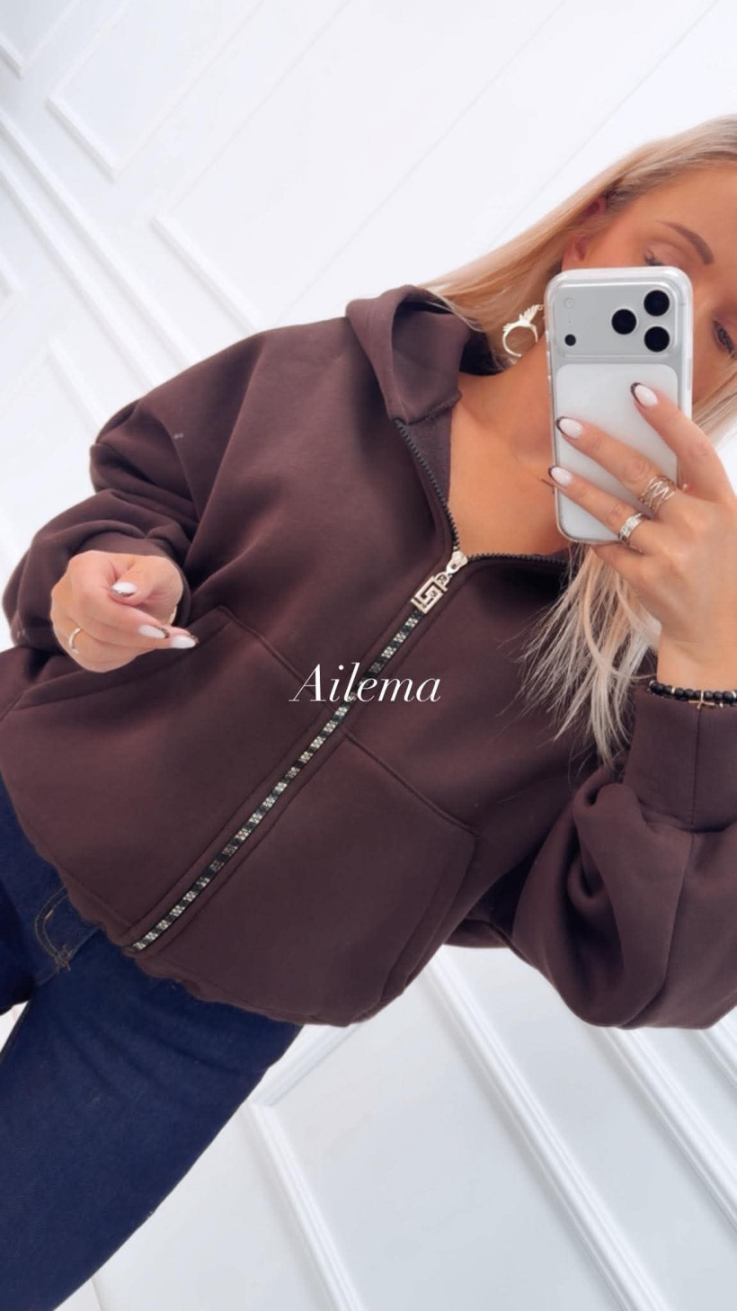 Bluza ocieplana z kapturem zapinana na zamek BL323 ściągana na dole