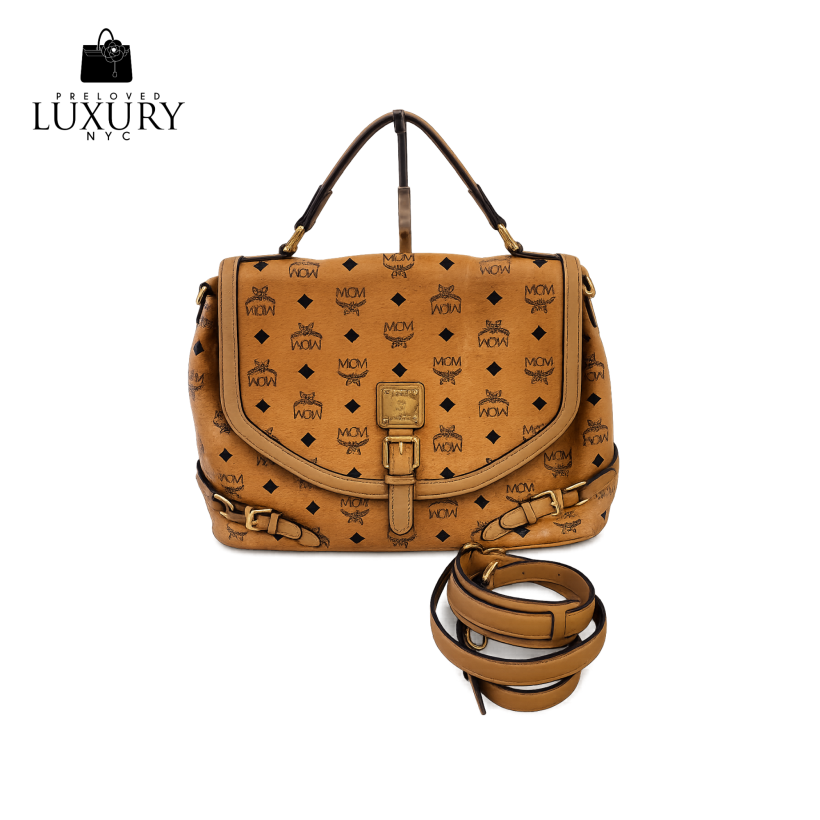 MCM Cognac Visetos Leather Top Handle Bag