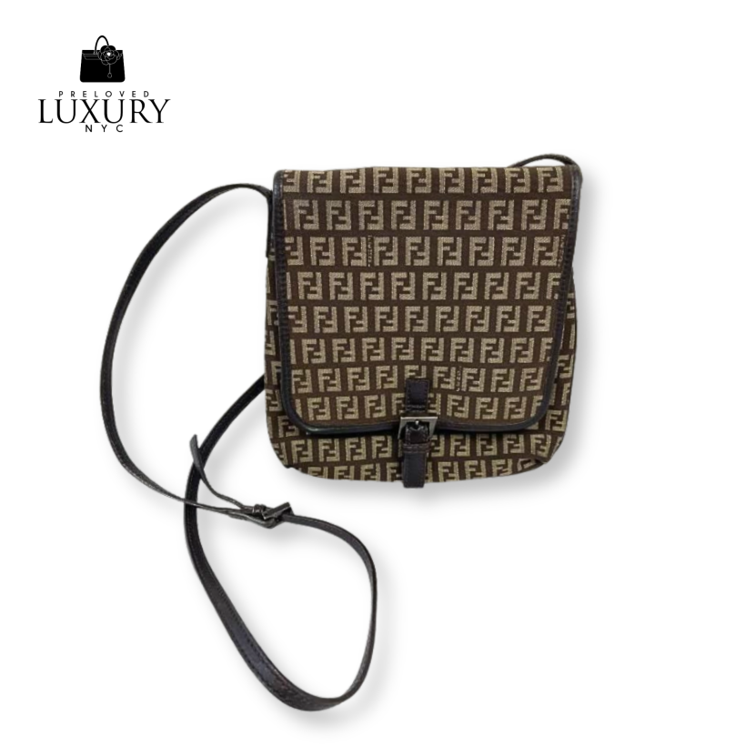 FENDI Zucchino Canvas & Leather Shoulder Bag