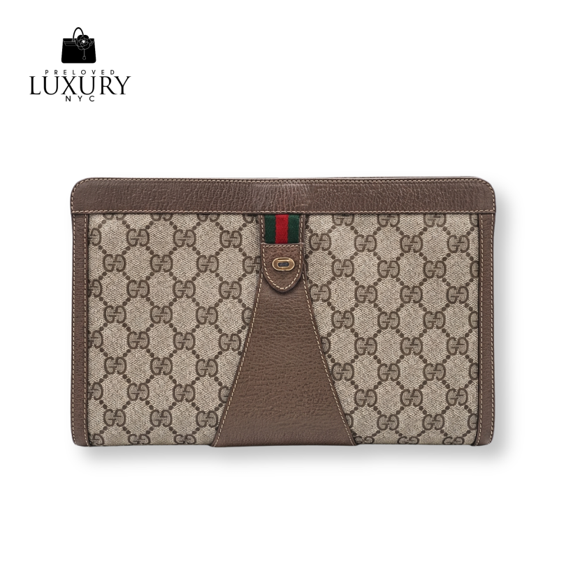 GUCCI GG Supreme Web Sherry Line Clutch Bag