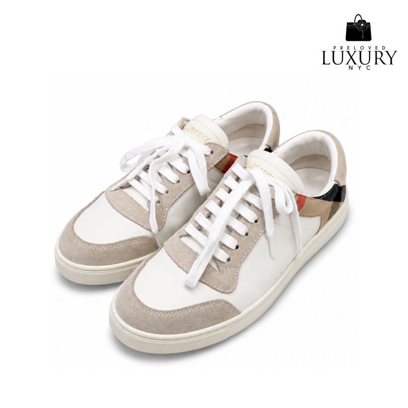 BURBERRY White Leather & Suede Sneakers