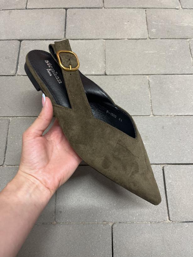 FRANCJA 8 klapek Stephan p-1502 olive green zielony szpic bez pięty 