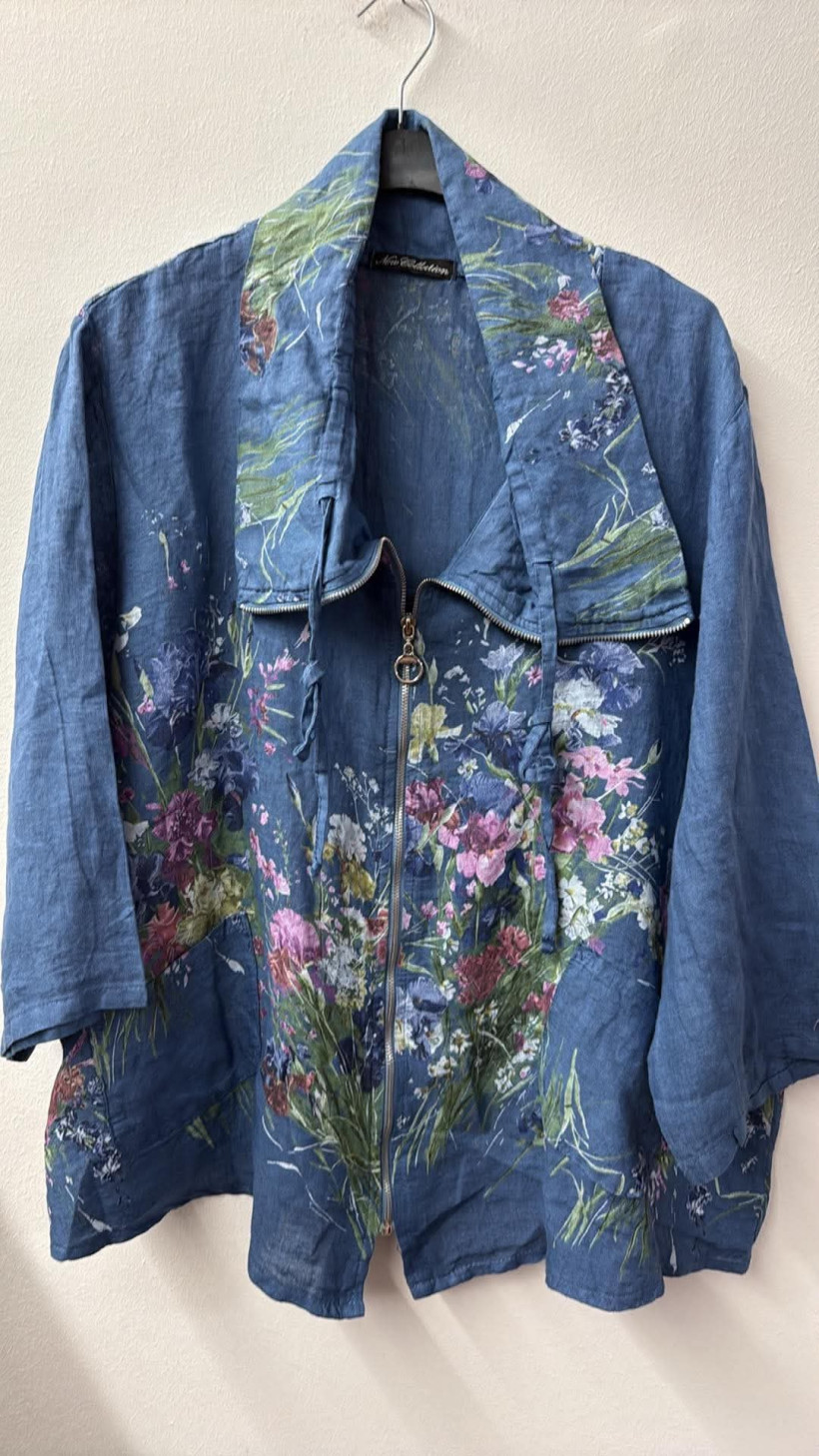 Italia nr 17 - Kurtka lniana w kwiaty - 91905 - jeans
