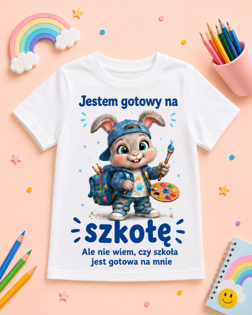 T-shirt DR jestem gotowy na szkołe chłopczyk królik