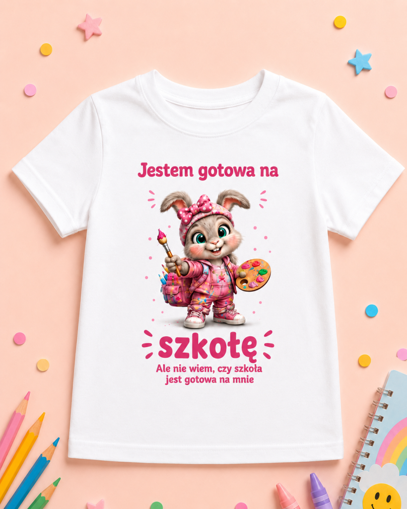 T-shirt DR jestem gotowa na szkołe dziewczynka  królik