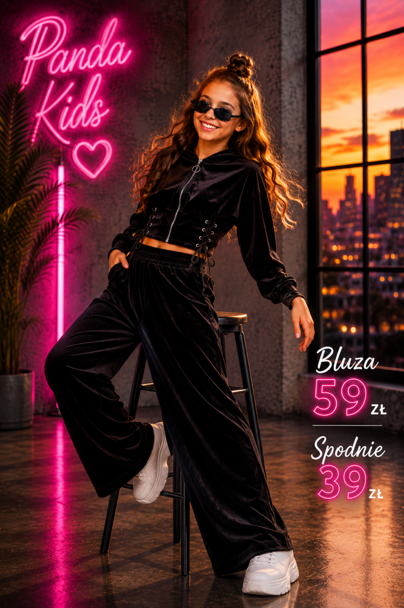 Bluza welur sznurki czarna