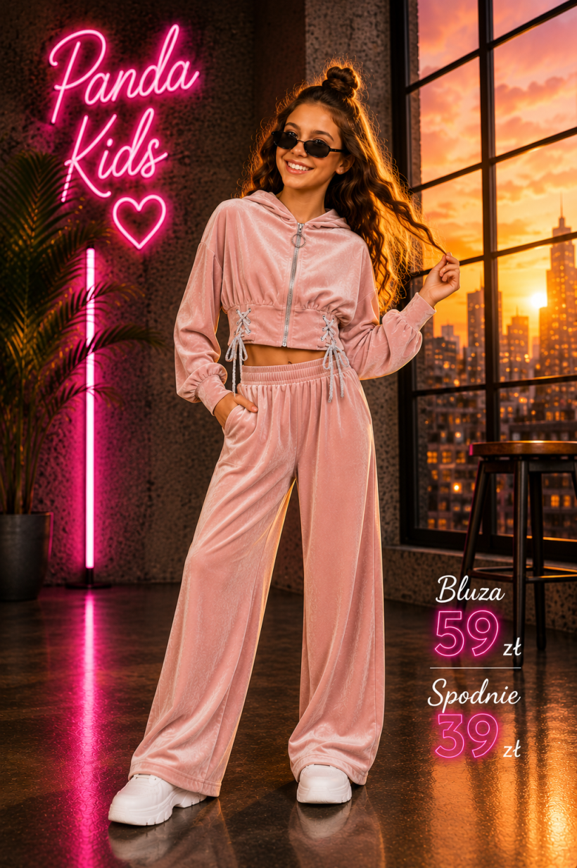 Bluza welur sznurki puder
