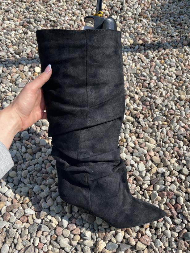 GRACJA 3 botek ideal Shoes 7111 black czarny marszczony kozak wysoki na szpilce