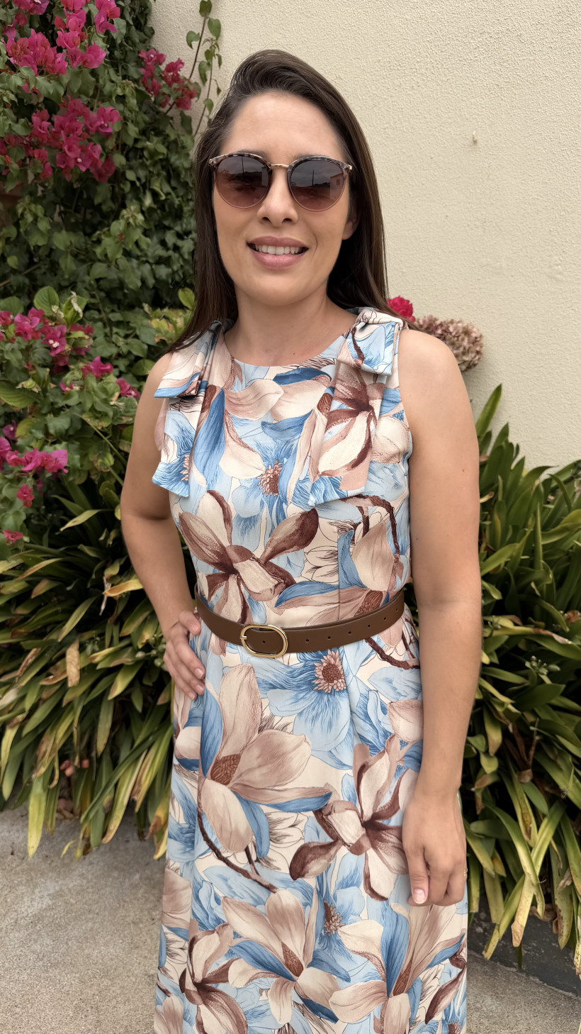 VESTIDO FLORAL LAÇOS OMBROS