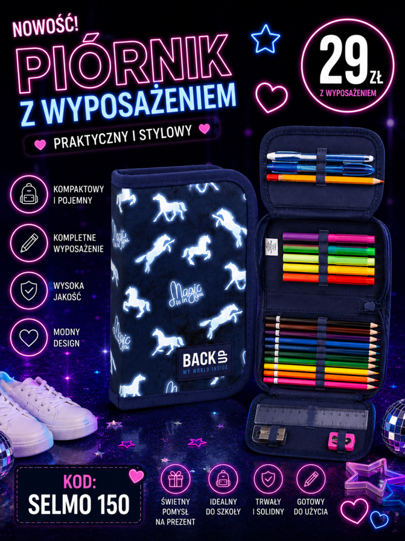 Piórnik z wyposażeniem koniki