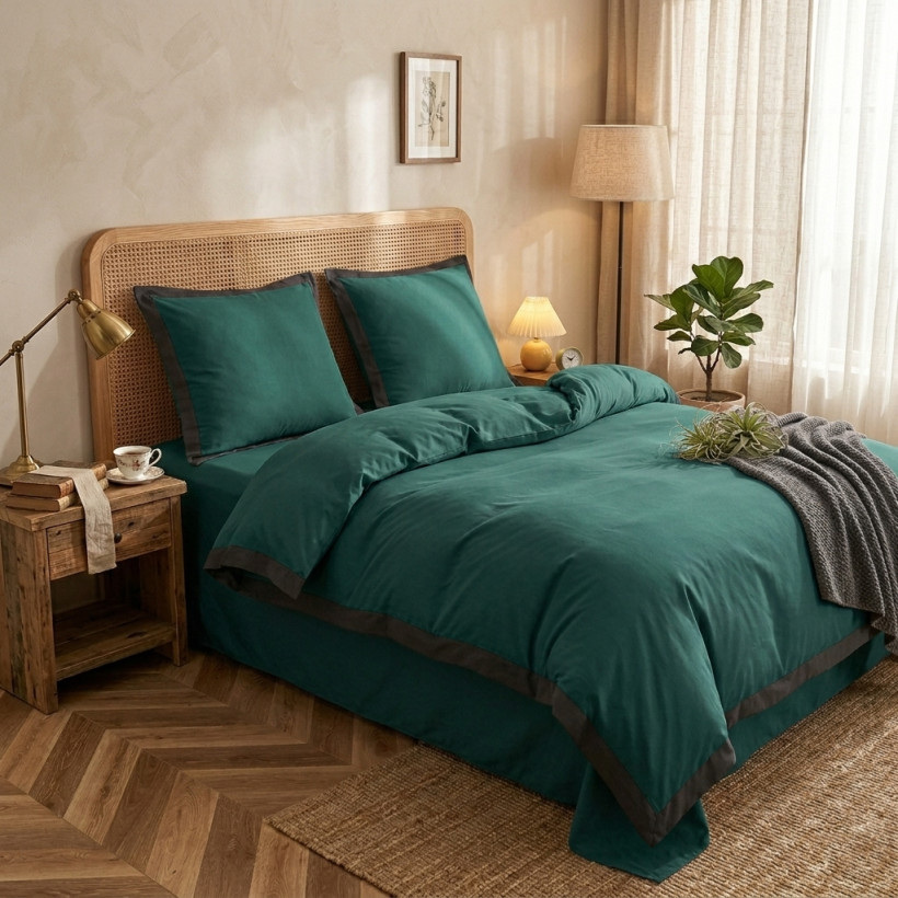 Pościel 200x220cm 3 częściowa z lampasem butelkowa zieleń 100% mikrofibra FHT-2800