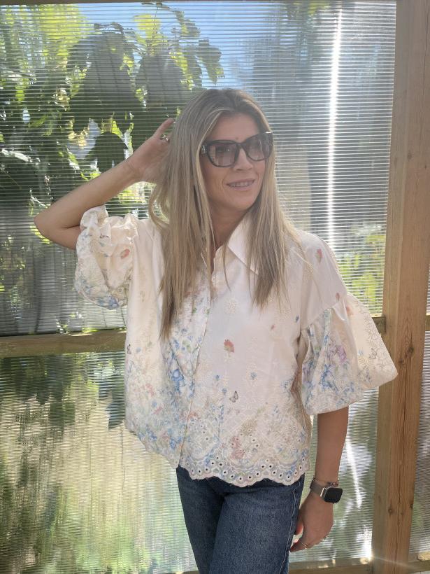 STYLOWA koszula w kwiaty z krótkim rękawem (bufka) i kołnierzykiem PHI STAR mix kolorystyczny