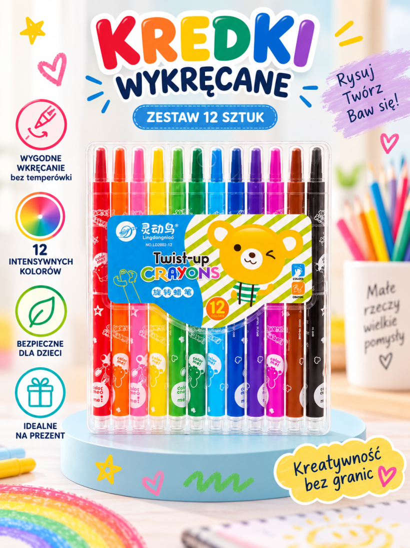 Kredki wykręcane – zestaw 12 szt.