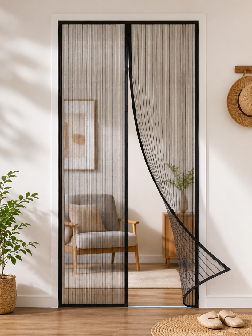 Moskitiera magnetyczna na drzwi 100 × 210 cm – czarna