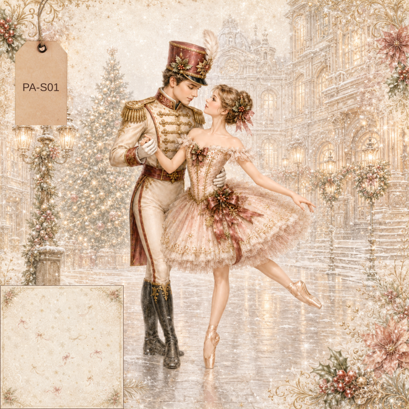 Foglio Scrapbooking 30,5 × 30,5 cm – La Fiaba della Ballerina e del Soldatino