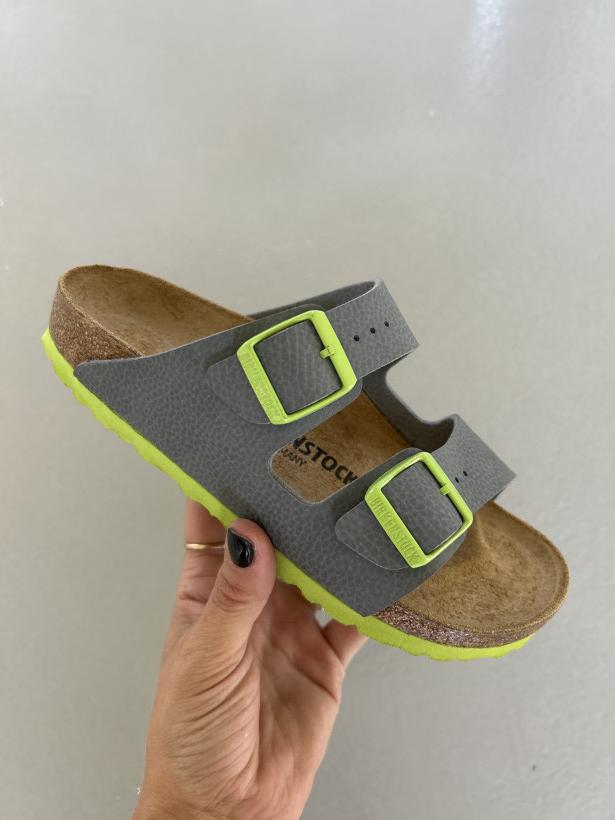 BIRKEN 49 klapek arizona birkenstock KIDS 1017366 narrow fit desert soil grey green szary laczek zielona podeszwa 
