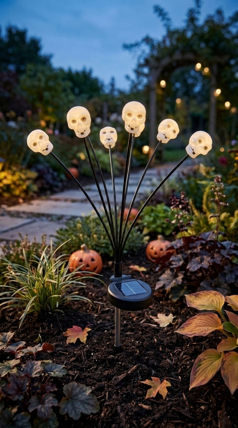 Lampka solarna ogrodowa Halloween – świecące czaszki 