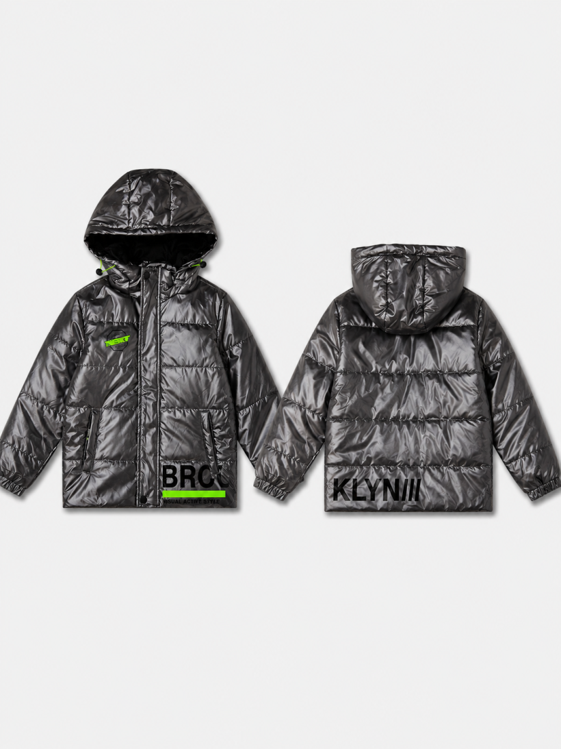 Kurtka chłopięca BROO HB-8656-SREBRNY (zielone wstawki)