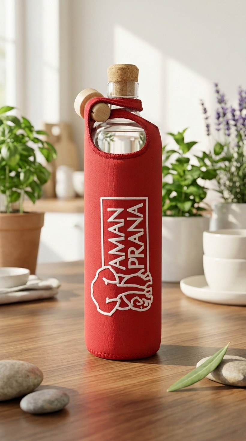 Ekologiczna butelka szklana 0,5 l z etui i dwoma korkami - czerwona