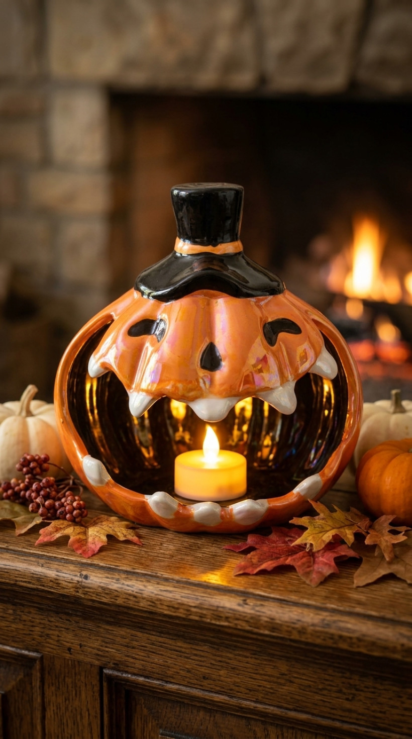 Świecznik dekoracyjny Halloween 18 cm dynia 