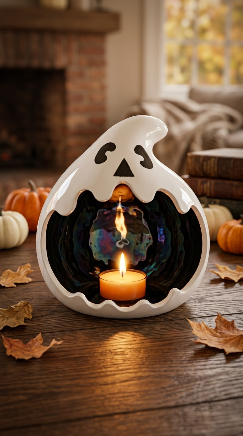 Świecznik dekoracyjny Halloween 18 cm duszek 