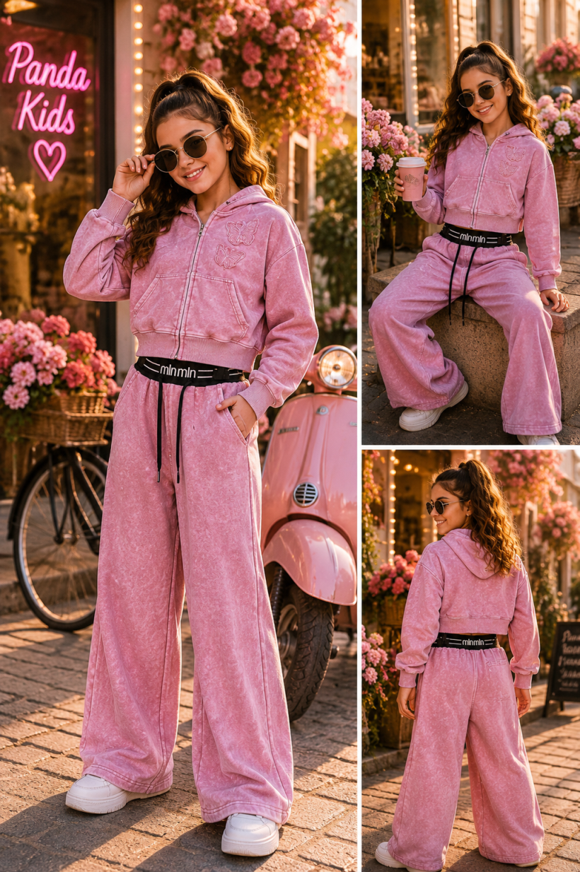komplet dres dekatyzowany kwiat puder