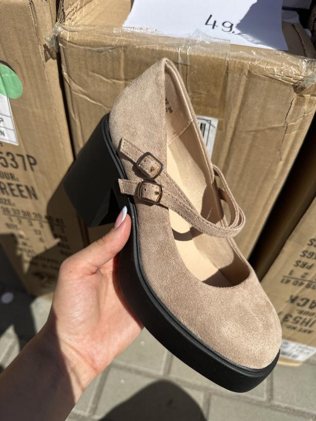 KLOCEK obcas seastar m382 khaki beżowy klocek z paseczkami barefoot 
